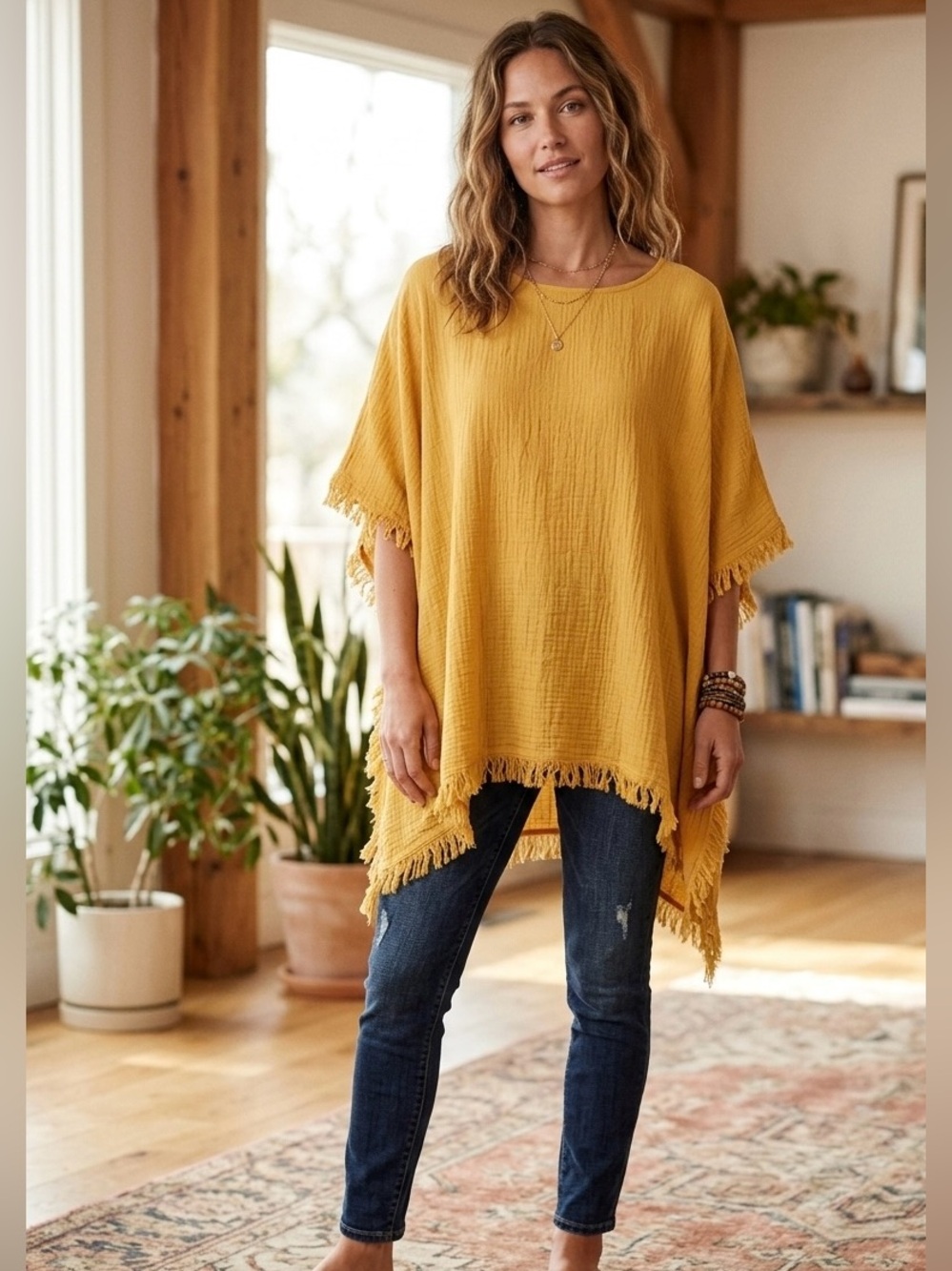 Umgee Poncho Tunic Boho Coastal medium oversized Top